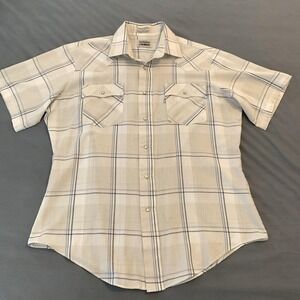 Vintage Levi Strauss & Co Shirt Mens Large Plaid Western Pearl Snap Short Sleeve
